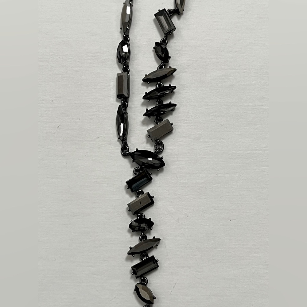 Banana Republic stone statement necklace- silver black grey mixed shape stones